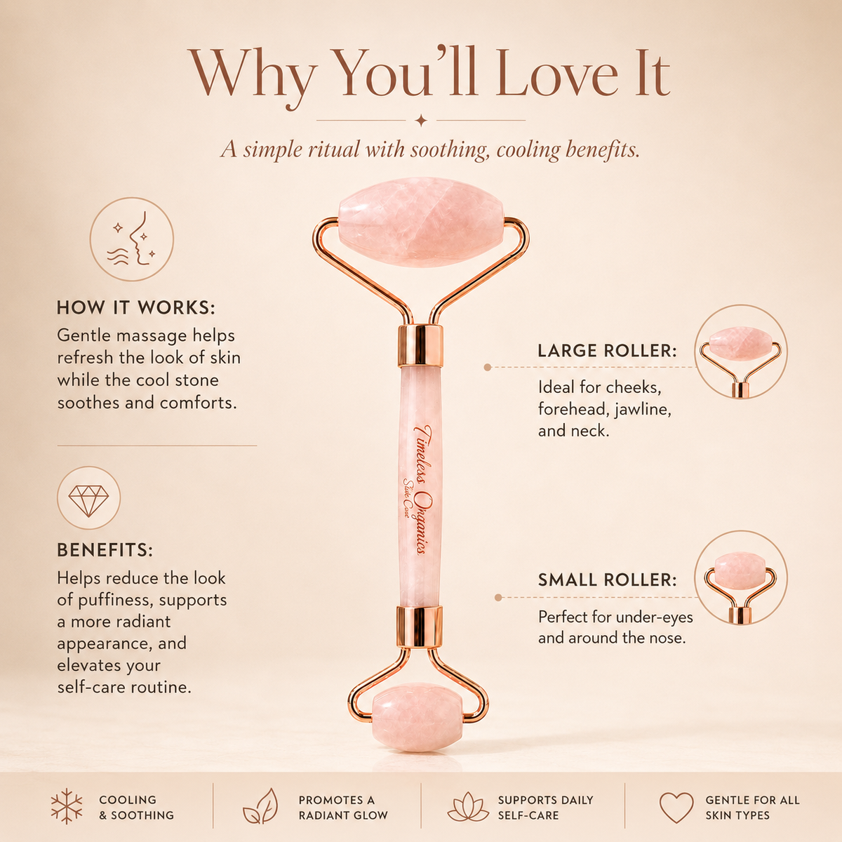 Timeless Rose Quartz Facial Roller & Travel Case