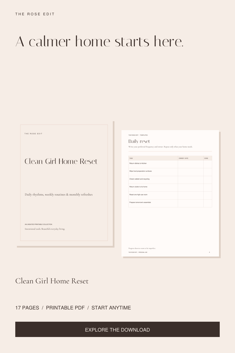 Clean Girl Home Reset | Printable Cleaning Planner