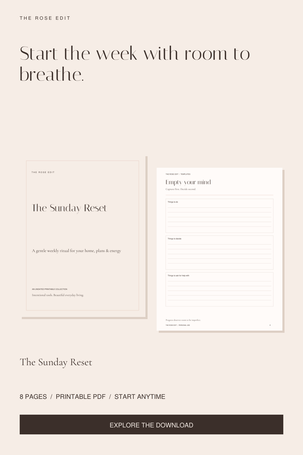 The Sunday Reset | Weekly Planning Workbook PDF